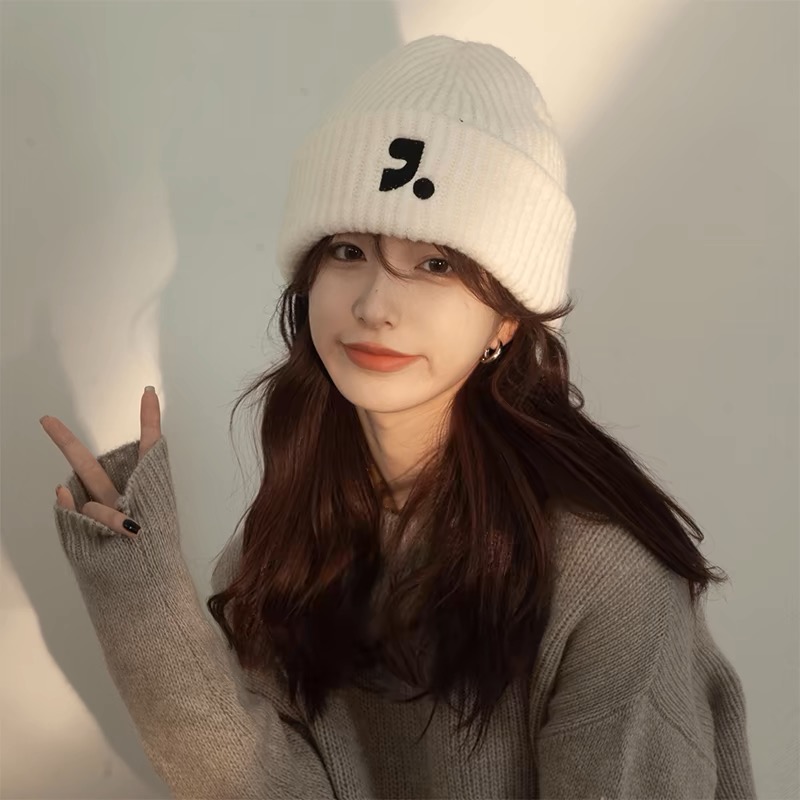 2025韩版字母刺绣针织帽子秋冬ins情侣冷帽显脸小百搭毛线帽