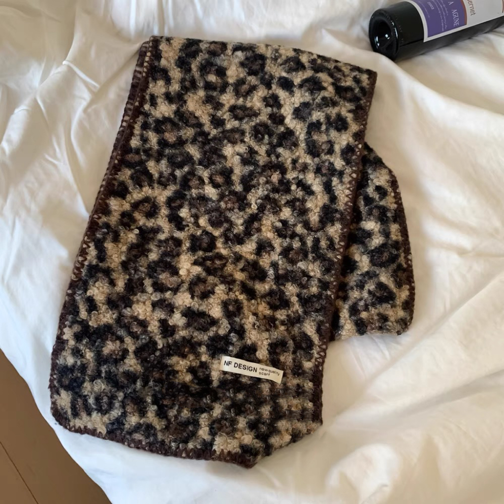 25S 新款围巾女冬季韩版百搭豹纹围脖高级感仿羊绒加厚保暖大披肩