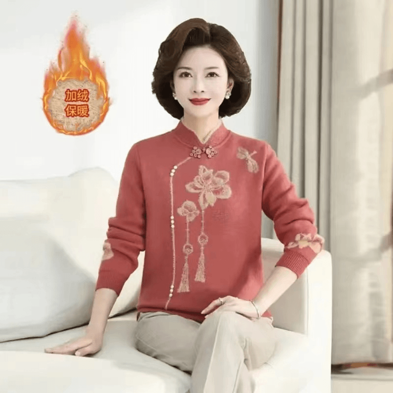 2024秋冬新款妈妈装一体加绒毛衣女洋气中老年加厚保暖打底衫