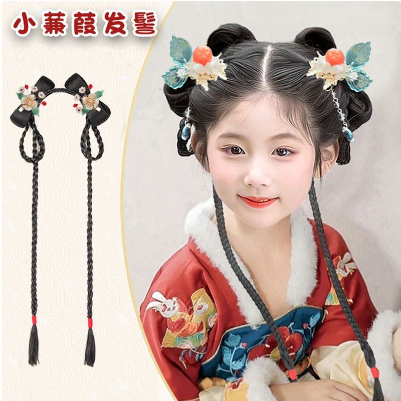 儿童汉服假发包盘发古装一体式发箍古风假发女童造型发饰发髻头饰