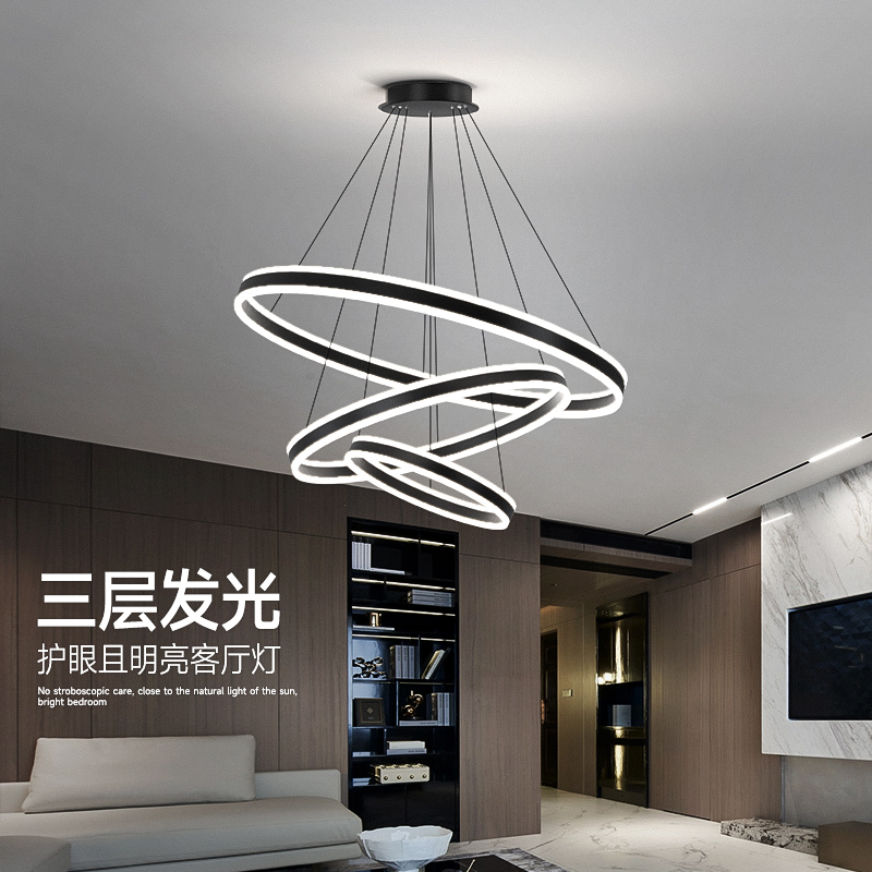 现代简约风北欧风格极简灯具大气大厅主灯圆环形创艺双层客厅吊灯
