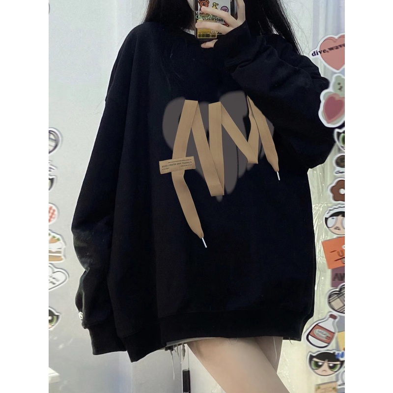 中长款遮屁股美式复古圆领卫衣女秋冬宽松小众潮牌港味chic上衣