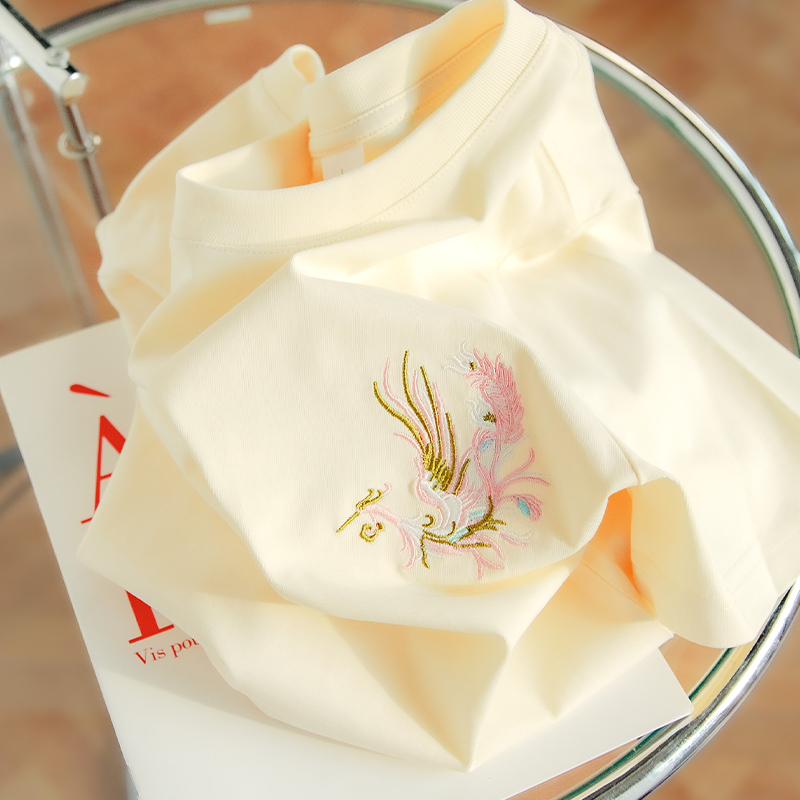 凤凰100%纯棉刺绣短袖t恤女宽松白色全棉学生男女同款半袖2025