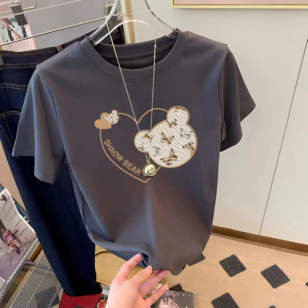 2025年新款100纯棉印花正肩白色短袖t恤女士情侣上衣洋气时尚体恤