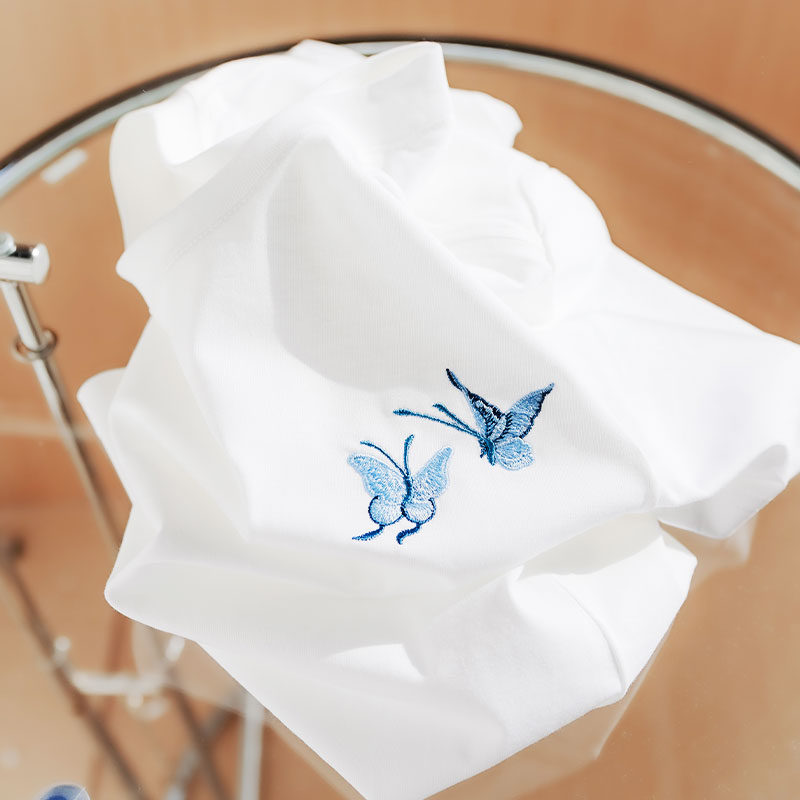 2新款刺绣蓝蝴蝶短袖t恤女2025年新款宽松男女款宽松百搭ins潮t恤