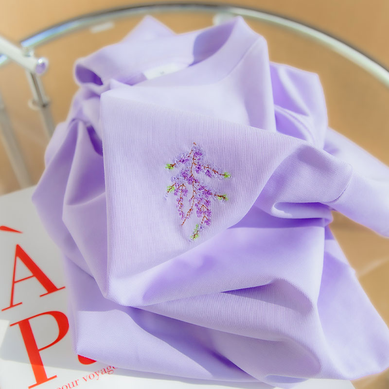 紫藤花刺绣2025夏季新款刺绣短袖t恤女宽松男女宽松百搭ins潮t恤