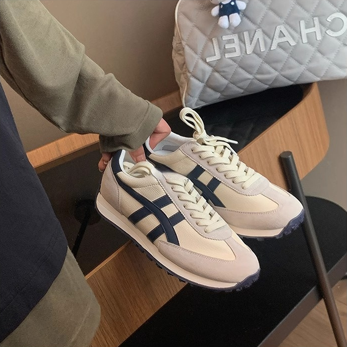 牛皮版～休闲慢跑运动鞋2024新款拼色韩国复古德训阿甘鞋女内增高