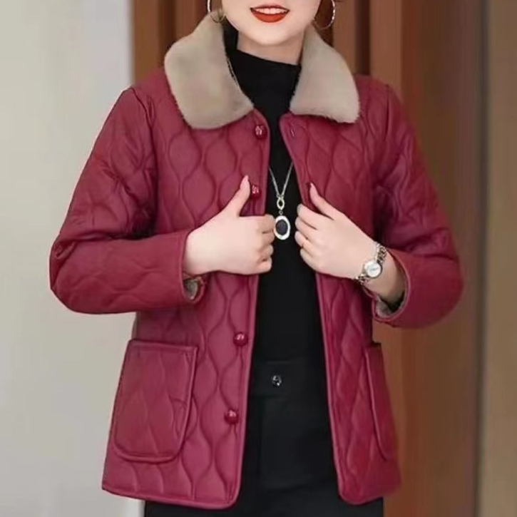 中年妈妈高档加绒加厚外套2024新款春秋款宽松休闲免洗棉袄保暖衣