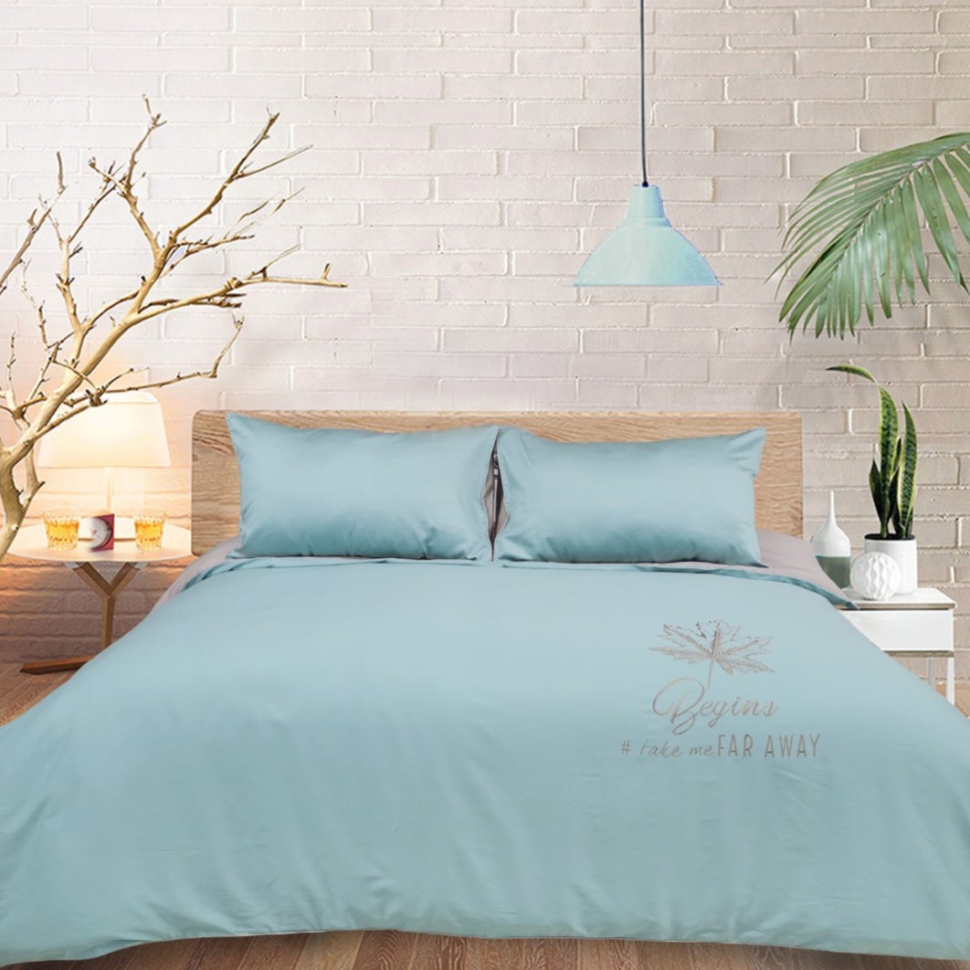 60支长绒棉清新简约贡缎绣花亲肤四件套