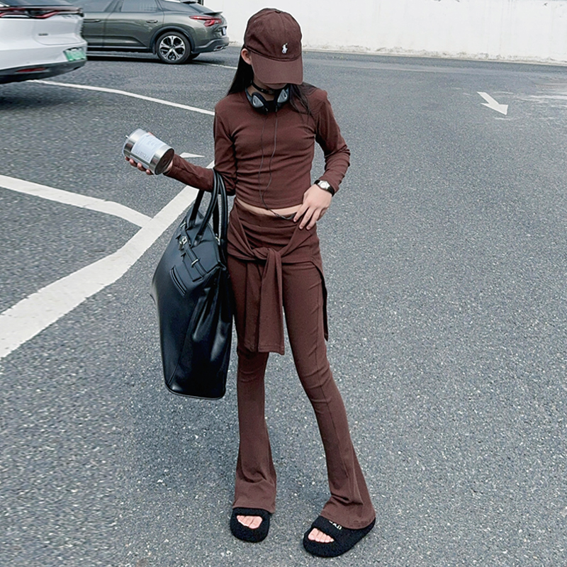 【酷哒仔】女童设计款瑜伽服套装春秋新款韩版女孩潮牌喇叭裤两件套