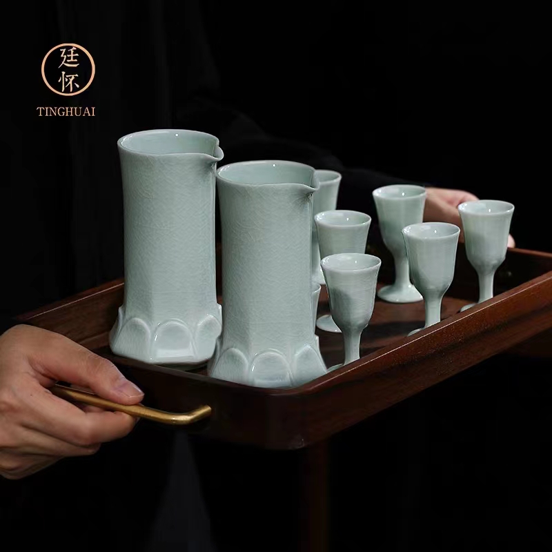 廷怀窑汝瓷茶具酒具酒杯酒器套装小酒杯分酒器4-6人茶具全套家用