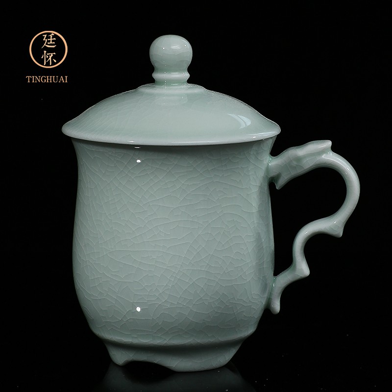 廷怀窑茶杯单杯陶瓷茶杯带盖办公杯郑州上合会议龙头杯汝窑主人杯