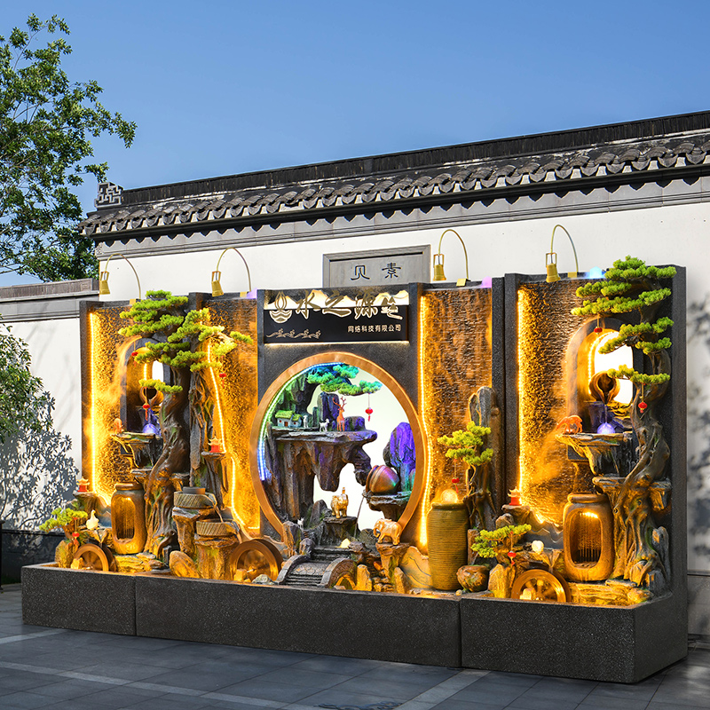 亚幸国际公司中式大型水幕墙户外庭院循环流水墙流水摆件落地屏风