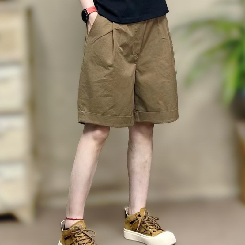 夏季韩版薄款水洗棉短裤女松紧腰宽松百搭时尚复古阔腿五分裤潮