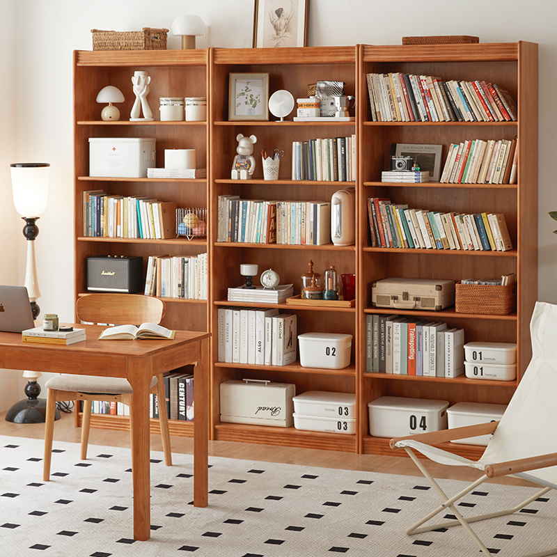 实木开放式书柜落地高柜书房书架简约收纳柜组合置物架家用储物柜