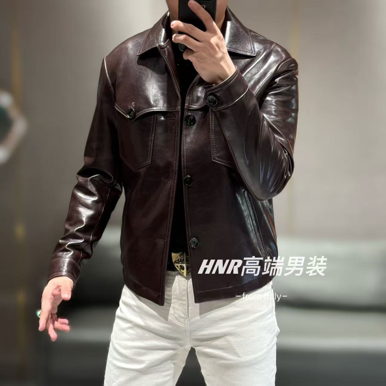 【绵羊皮桑蚕丝填充】新款高端男士复古油蜡羊皮加棉皮衣24198