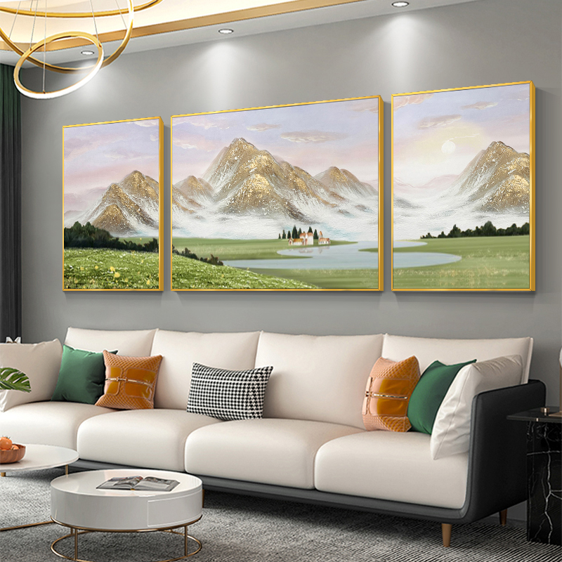 【富水金山】油画客厅装饰画沙发背景墙壁画山水轻奢挂画三联风景