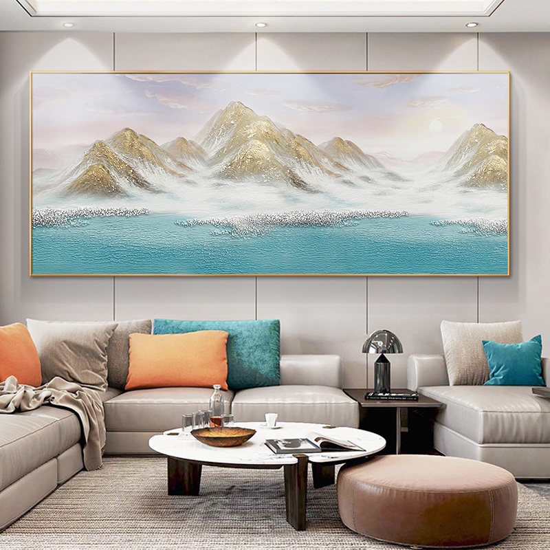 【日照金山】油画客厅山水挂画沙发背景墙装饰画新中式壁画风景