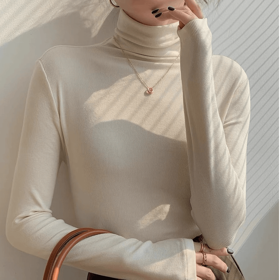 加厚磨毛绒螺纹堆堆领T恤洋气打底衫百搭长袖网红洋气炸街女装