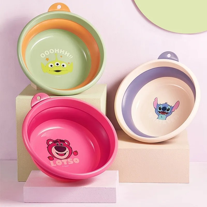 迪士尼草莓熊家用洗脚洗脸盆可折叠便携式悬挂塑料折叠盆新生儿