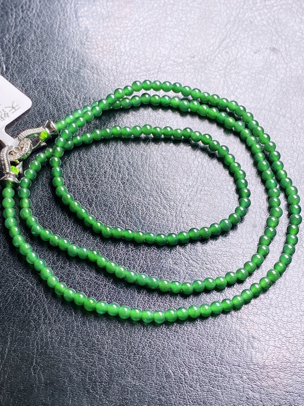 天然A货翡翠假一罚十高冰种满绿阳绿珠链