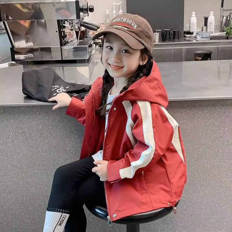 巴娜拉女童外套秋款新款儿童韩版户外连帽冲锋衣中大童时髦休闲AD