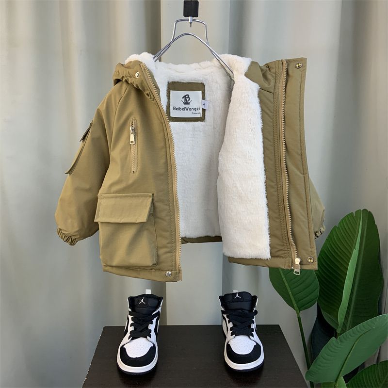 巴娜拉男童加绒派克服洋气潮男孩宝宝冬装衣服儿童加厚棉袄外HN