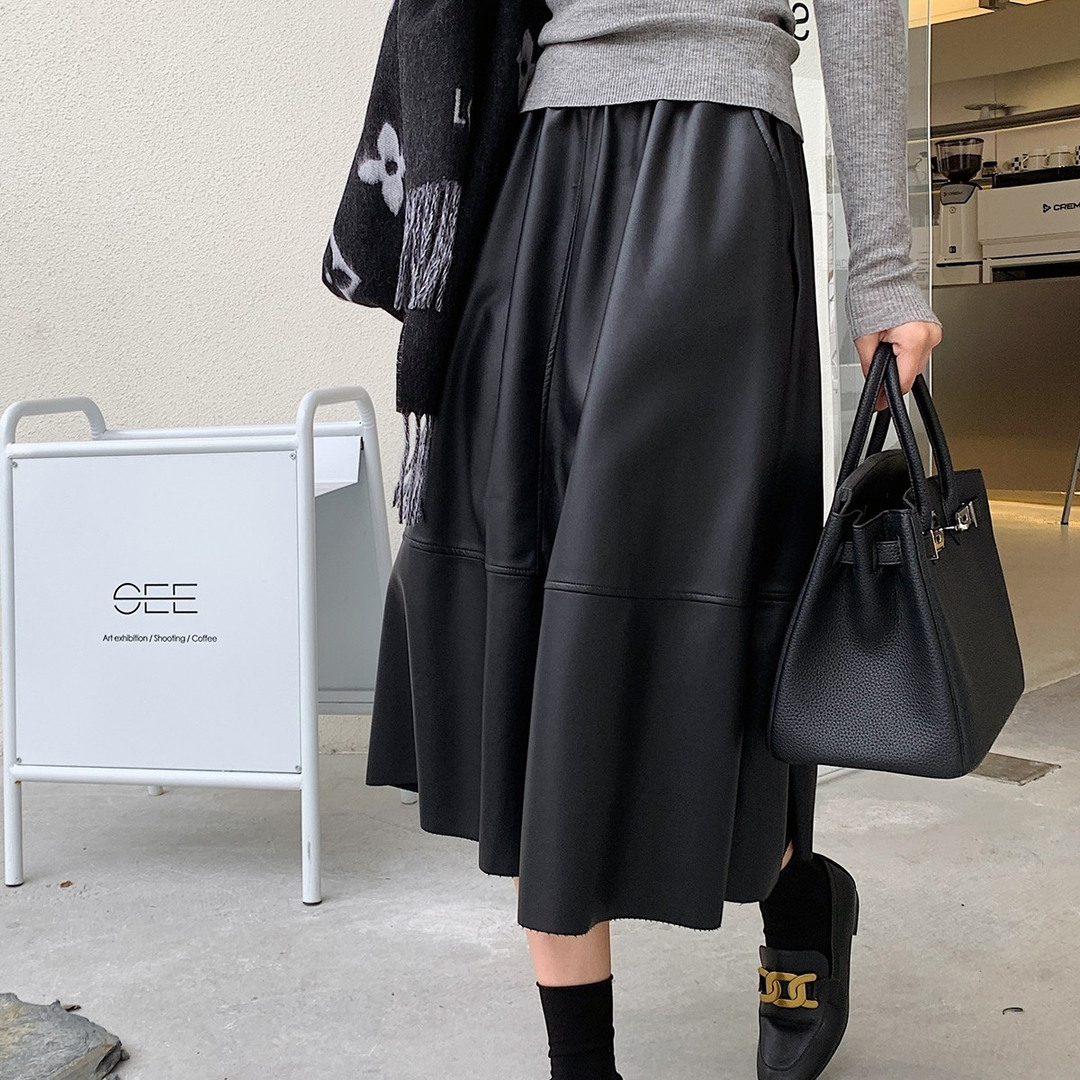 （长款伞裙）海宁真皮皮裙女士半身裙2025新款爆款百搭显瘦气质