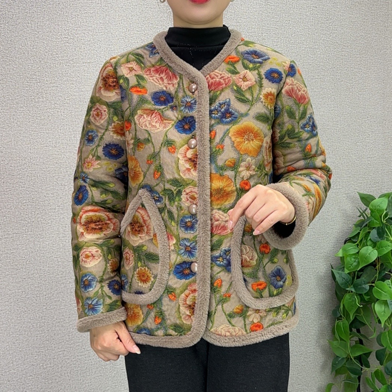 冬季气质妈妈装棉衣加绒加厚保暖中老年女装外套洋气民族风棉袄