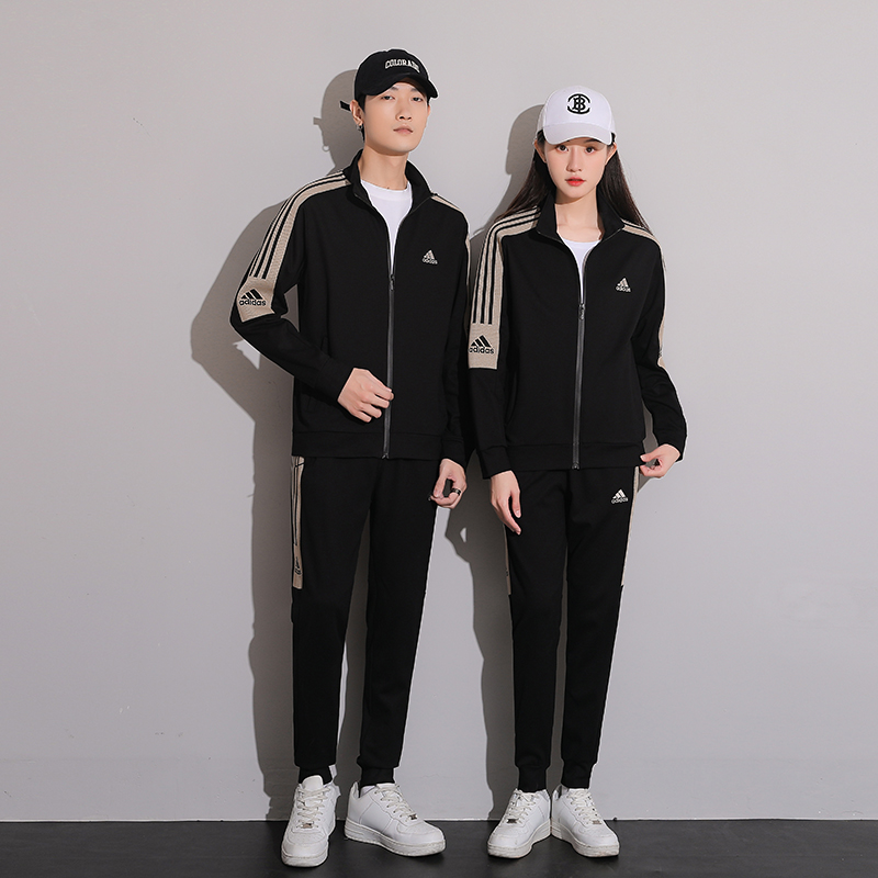 三叶草阿迪达斯潮流休闲套装男冬季时尚立领情侣款跑步运动两件套