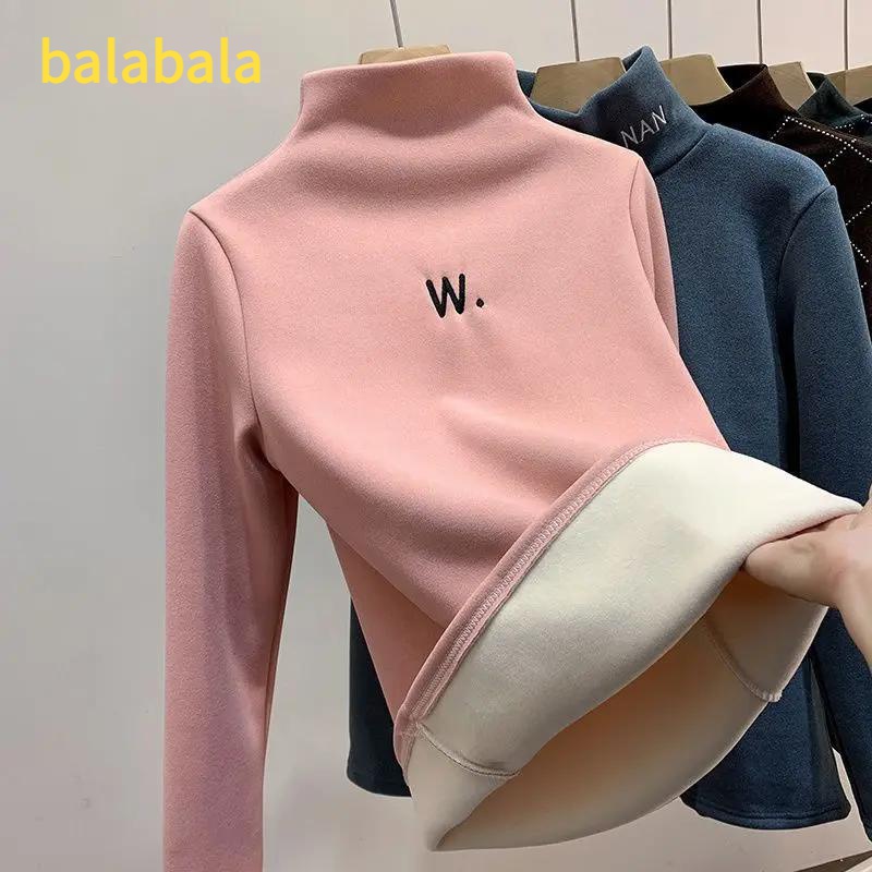 2024新款巴拉巴拉女童加厚一体绒打底衫秋冬新款中大童保暖加绒半