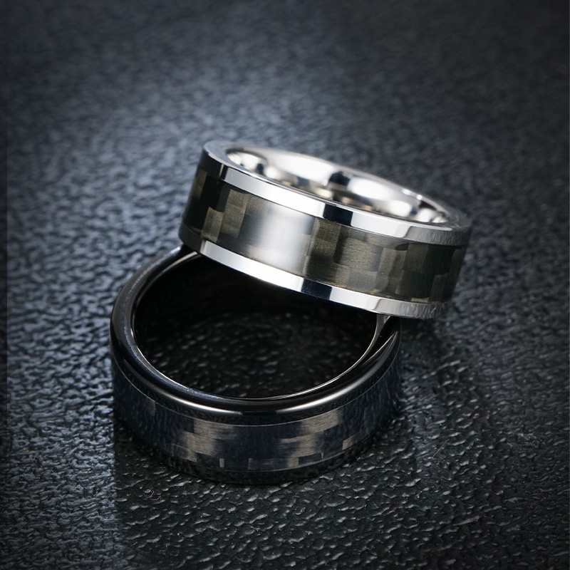 飒雅 钨合金树脂戒指 男士时尚个性设计指环食指碳纤维男戒j312
