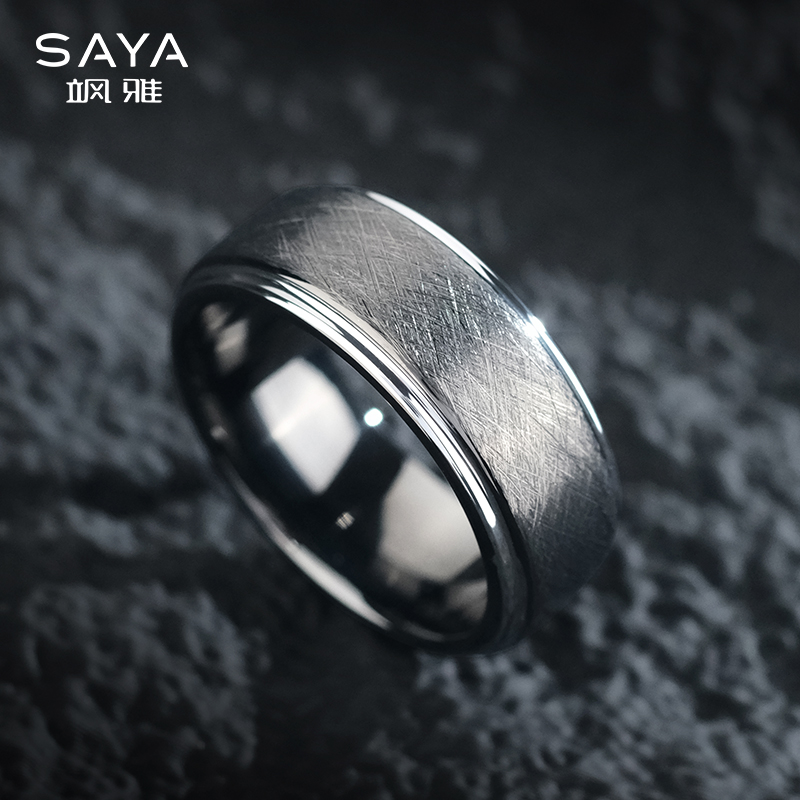 飒雅 钨合金戒指 时尚个性枪色男戒简约小众百搭拉砂指环食指j332