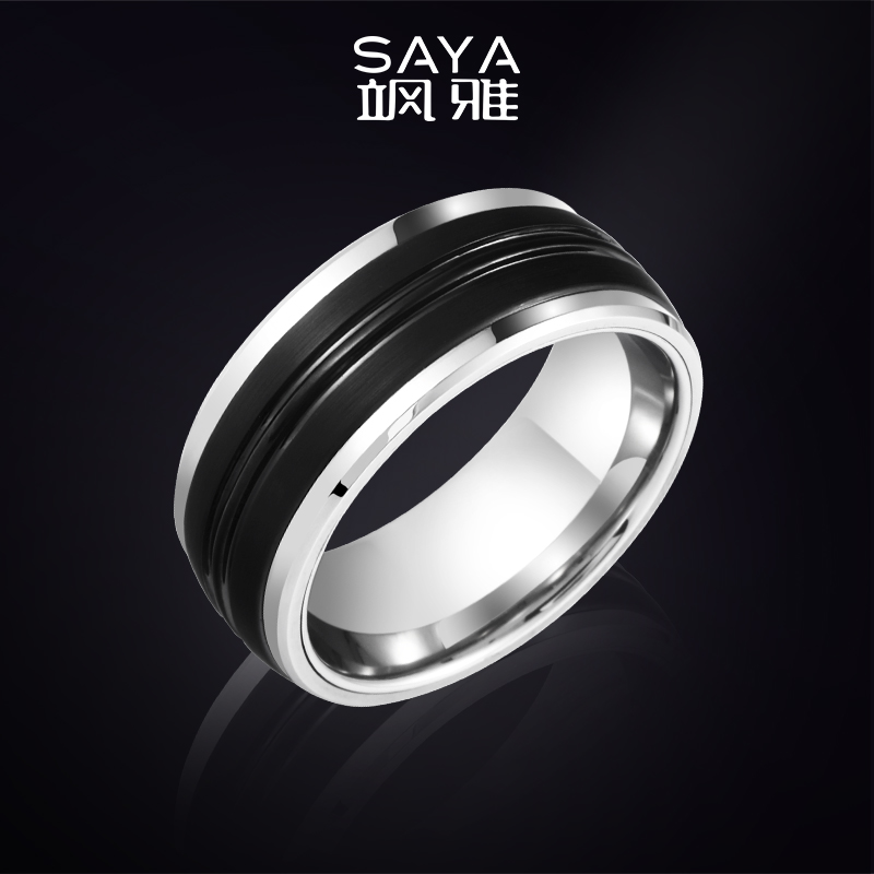 飒雅 钨合金戒指 男士时尚宽版霸气指环潮流食指男戒百搭个性j342