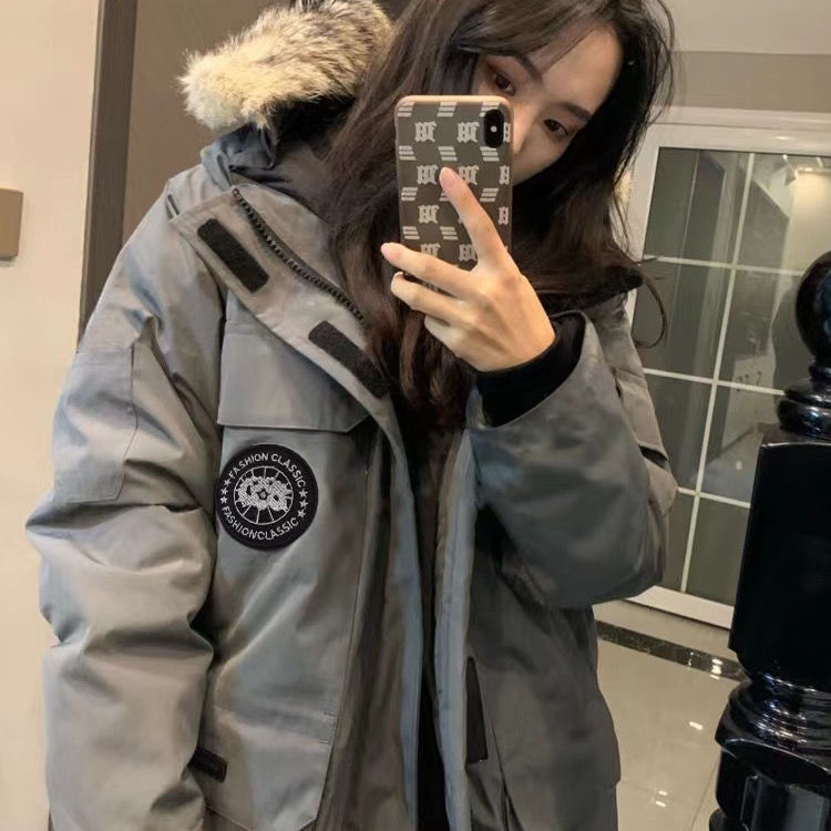 波司断码2023冬羽绒服工装中长款男士保暖大毛领连帽情侣装白鸭绒