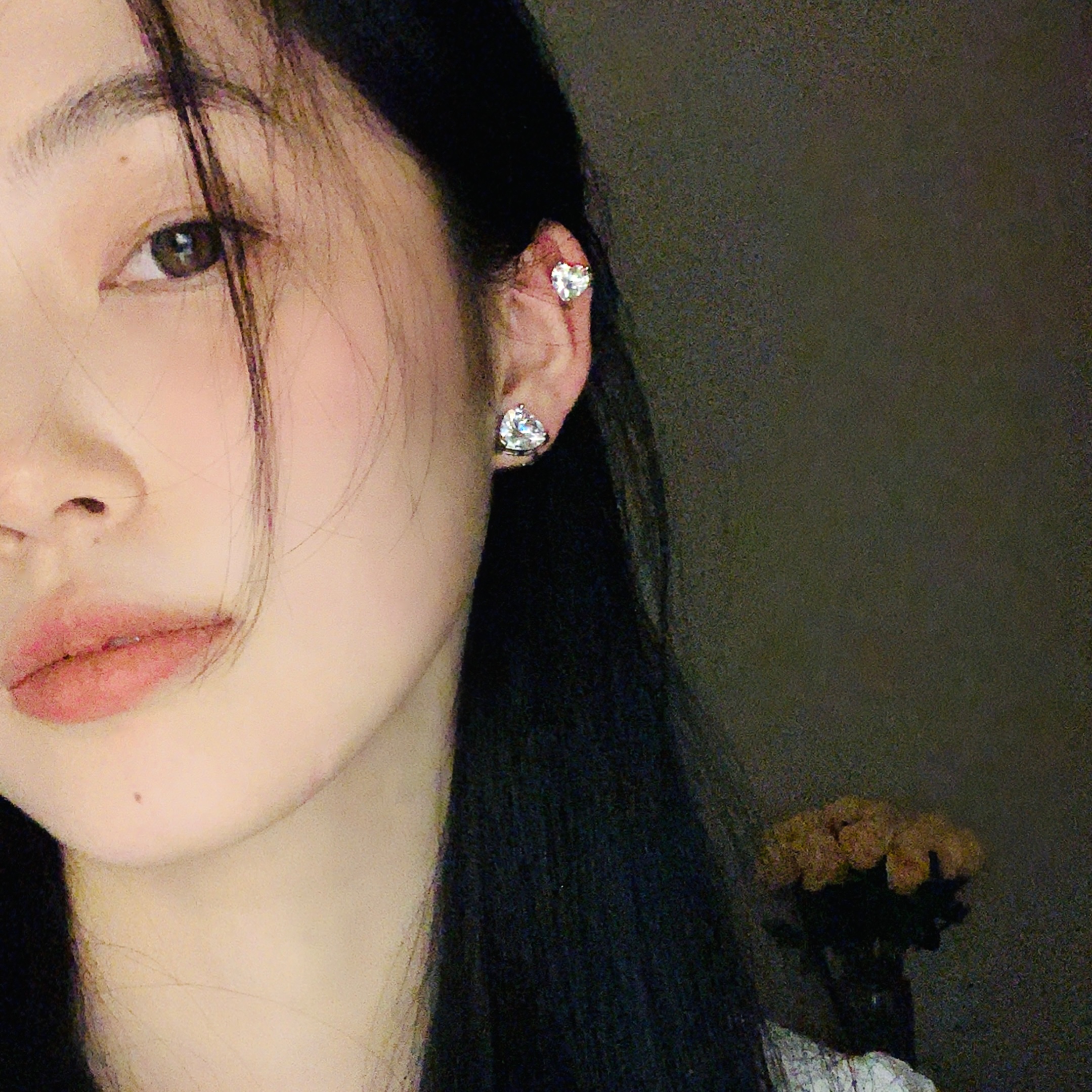 铜合金合成锆石耳饰 气质闪闪爱心耳夹无耳洞耳骨夹小众耳钉