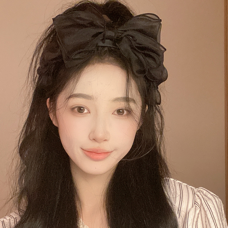 oushipei/欧诗佩黑色网纱蝴蝶结显脸小高颅顶头箍超仙宽边发箍女