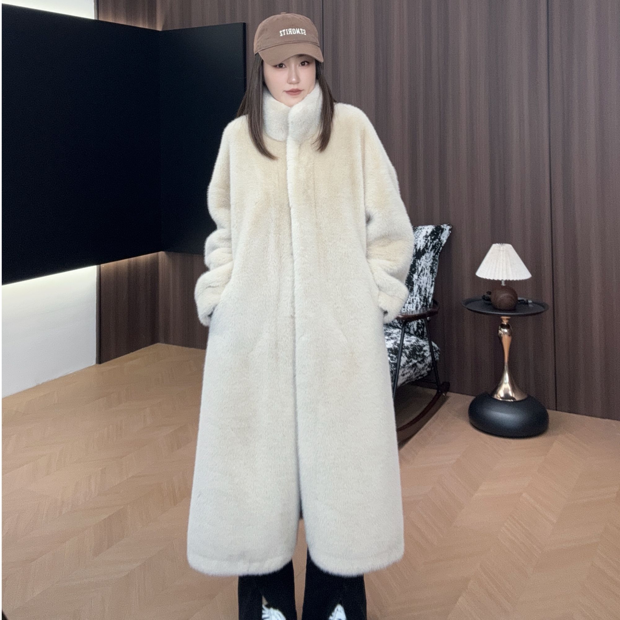 【YILANGLIREN】秋冬新款慵懒风长款毛毛外套气质网红时尚女士休闲