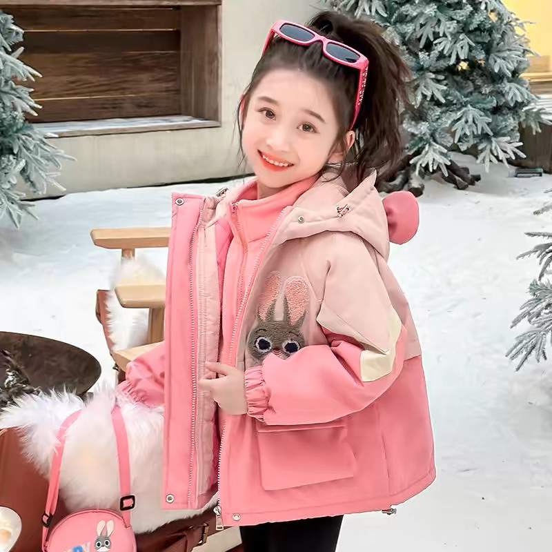 女童兔子夹棉冲锋衣内胆两件套女宝宝加厚外出服儿童冬款时髦外套