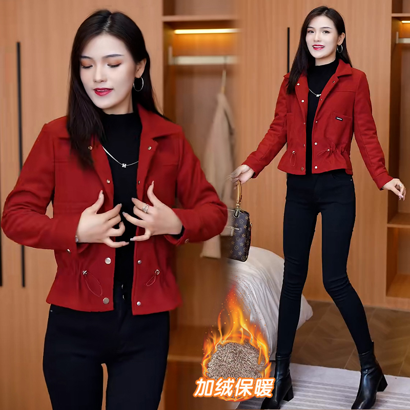 加绒加厚短外套女2024年秋冬新款时尚洋气修身显瘦小个子夹克上衣
