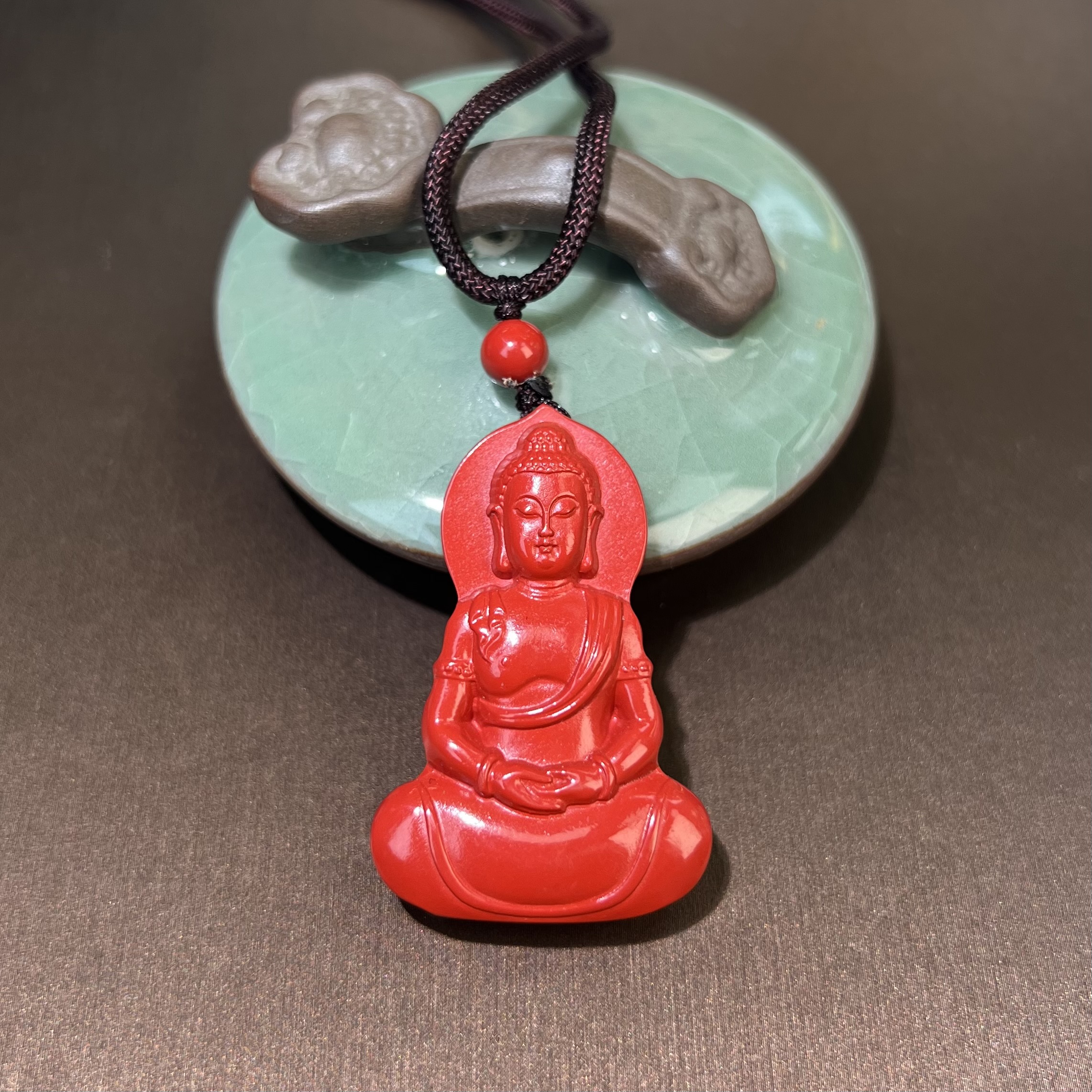 含辰砂工艺品高含量朱砂观音弥勒佛朱砂观音菩萨吊坠项链