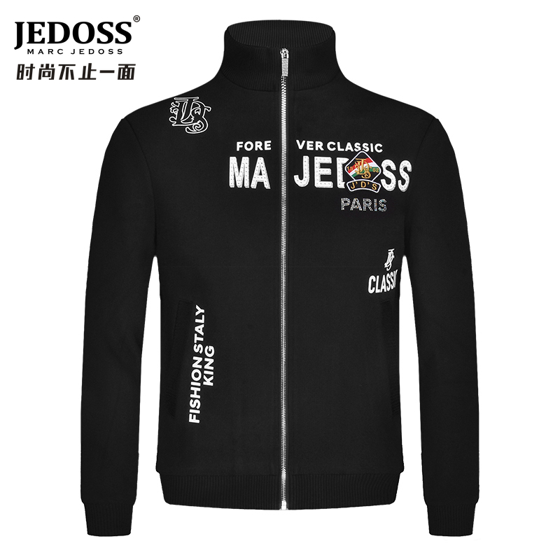 JEDOSS/爵迪斯秋冬外套城市保暖针织夹克立领刺绣男士高级休闲