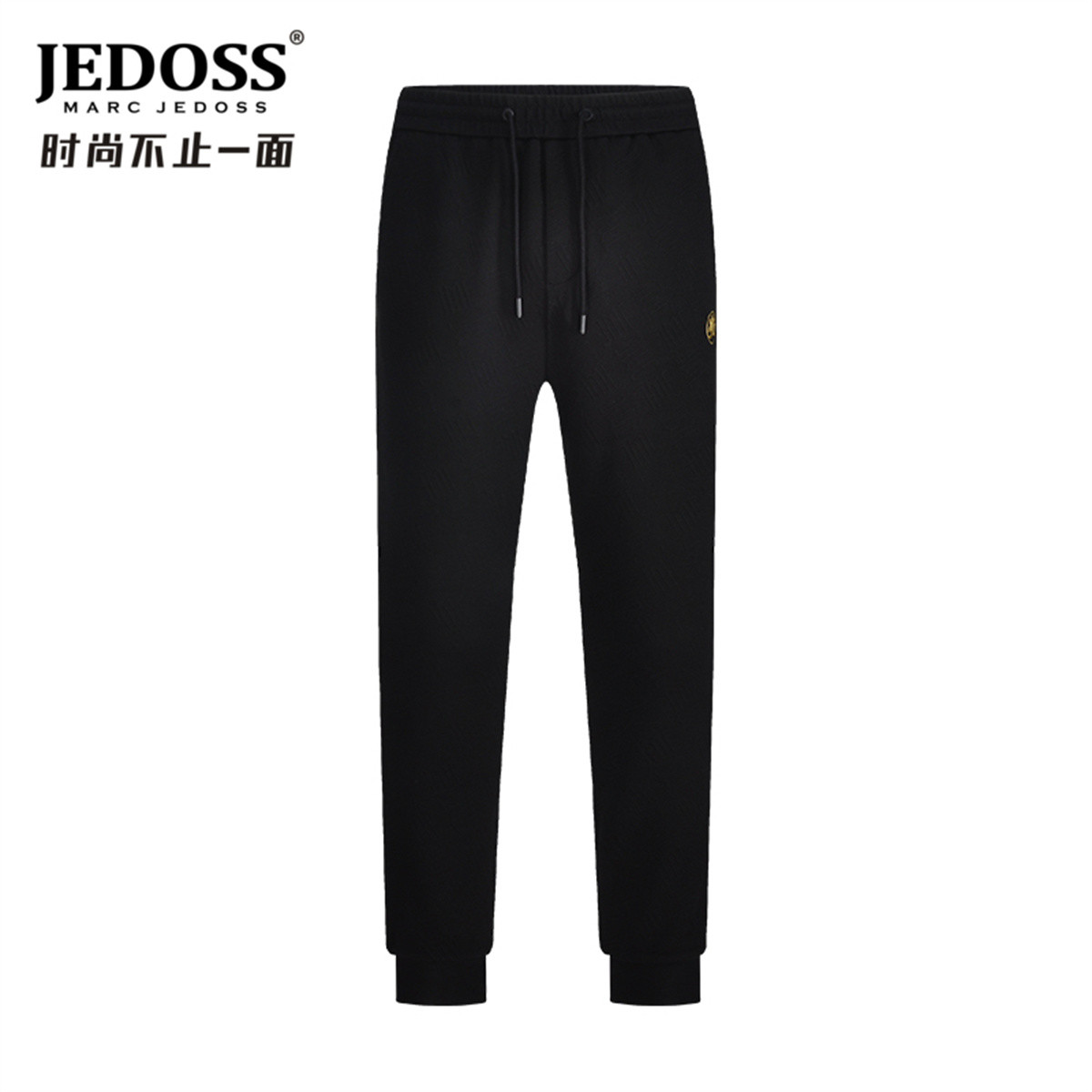 JEDOSS/爵迪斯男裤潮牌黑色斜纹立体暗纹提花针织休闲裤男厚