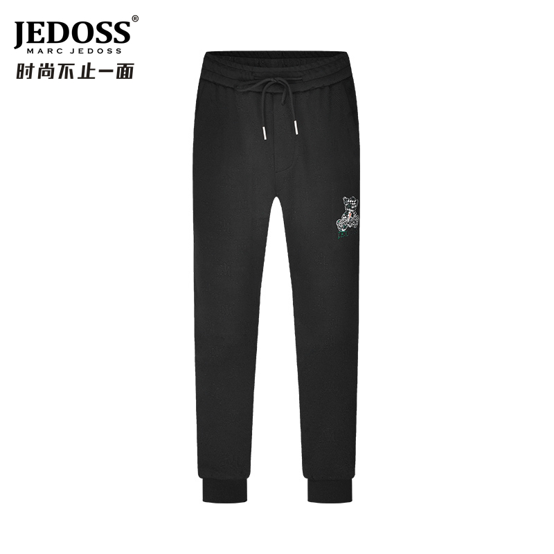 JEDOSS/爵迪斯运动男装潮牌秋冬裤子简约立体熊百搭针织休闲裤058