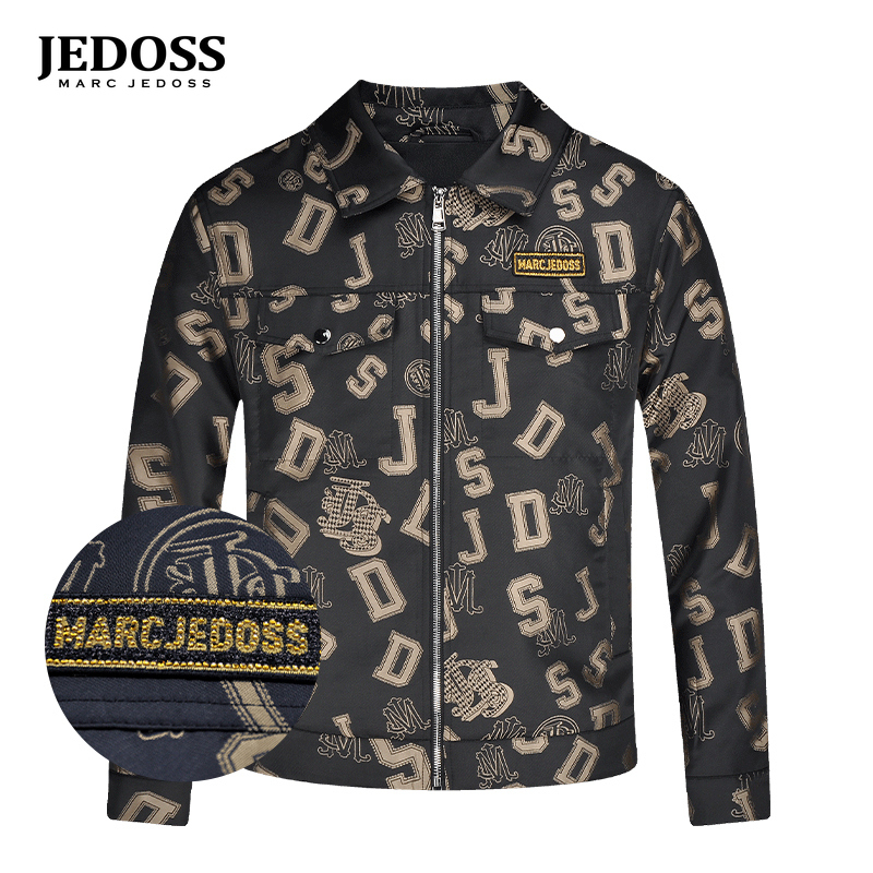 JEDOSS/爵迪斯同款春上新男士LOGO提花满印薄弹力夹克外套357