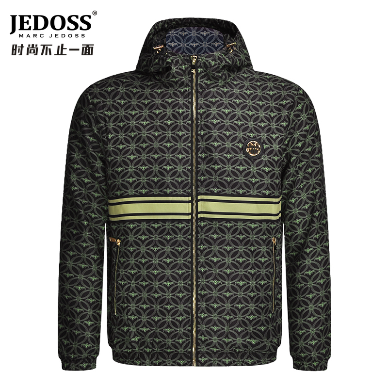 JEDOSS/爵迪斯男装秋冬新款潮流满印大花连帽夹克外套AD125