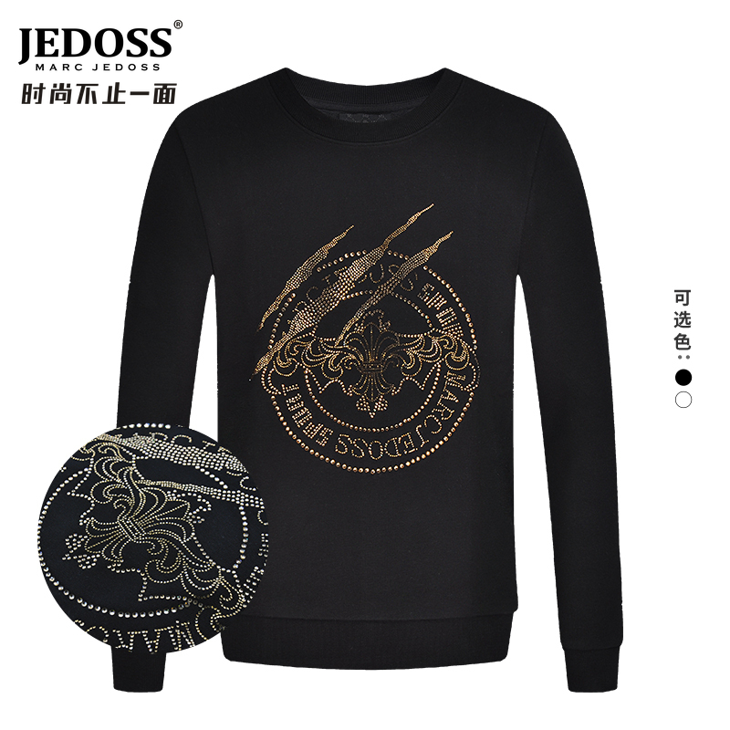 JEDOSS/爵迪斯秋季加绒男上衣新款经典金钻LOGO抓痕修身无帽春秋