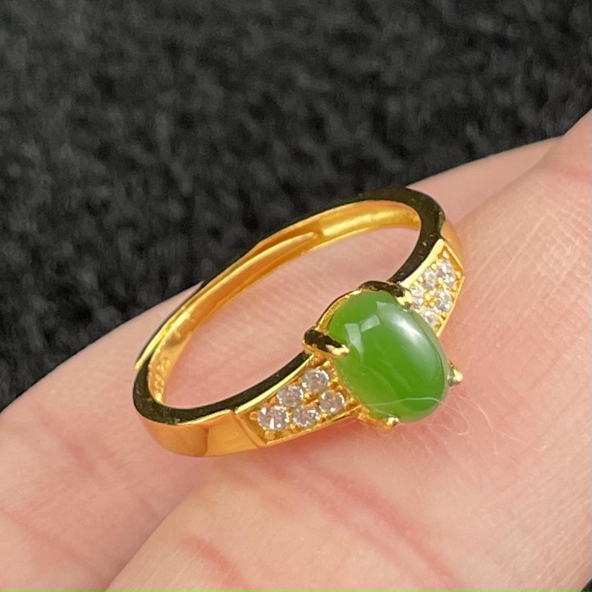 【玉氏珠宝】925银和田玉碧玉蛋面戒指 多样性 发一CAN820253