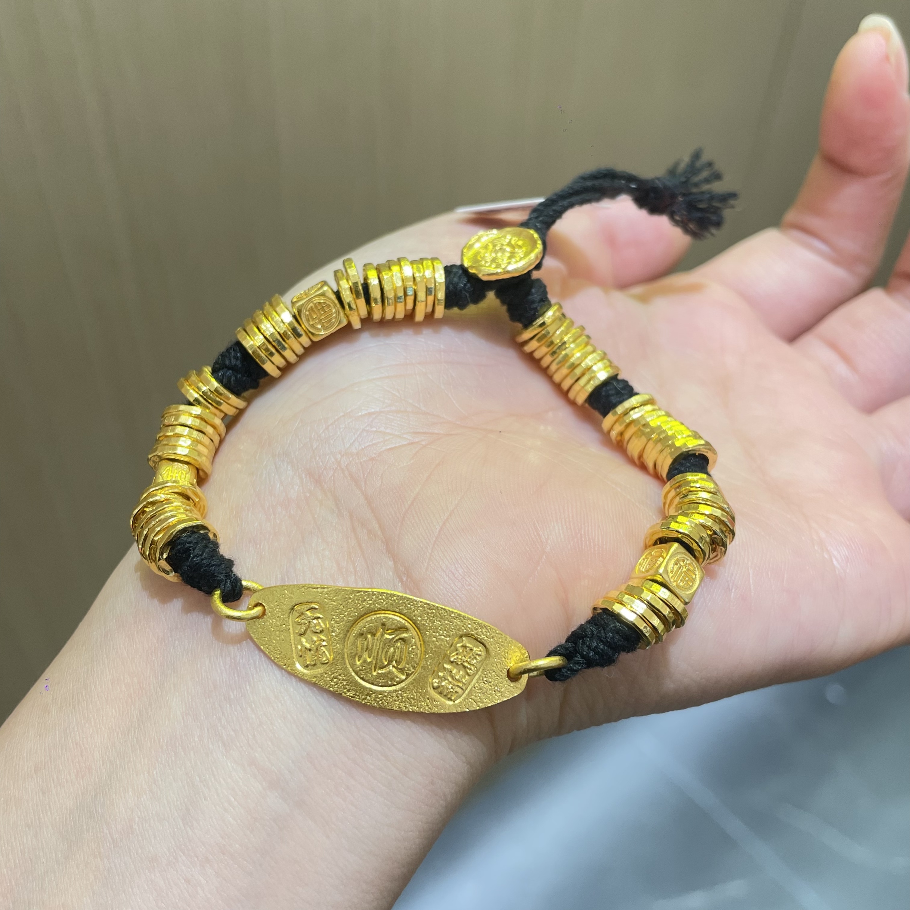 【菠萝黄金】足金999黄金盘缠  招财吉言 腰财万贯手串金重：48.68克