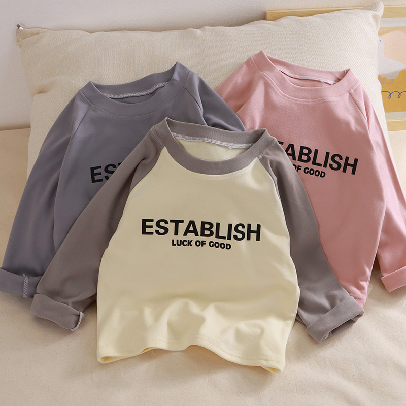 【清仓】秋款韩系字母T恤韩版儿童通用休闲长袖印花卫衣吸汗打底衫